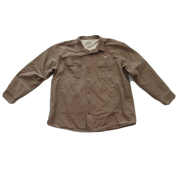 READ  CABELA'S M Brown Canvas Lined Shirt Jacket 2XL Tall Button Long Sleeve - Picture 1 of 12